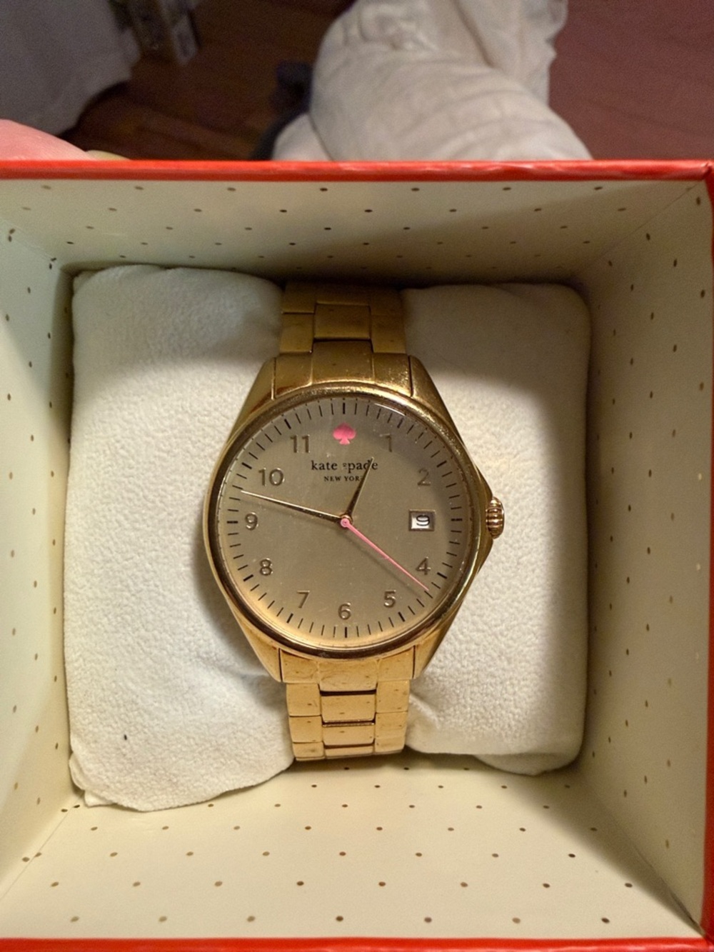 kate spade Gold-Tone Watch with Pink Accents